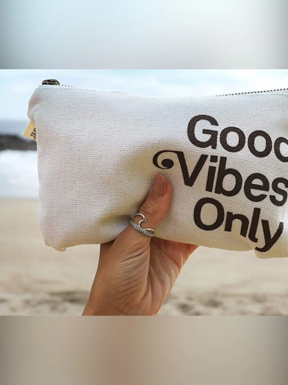 Sun Bum Good Vibes Only Canvas Pouch for Cosmetics or Makeup, EUC